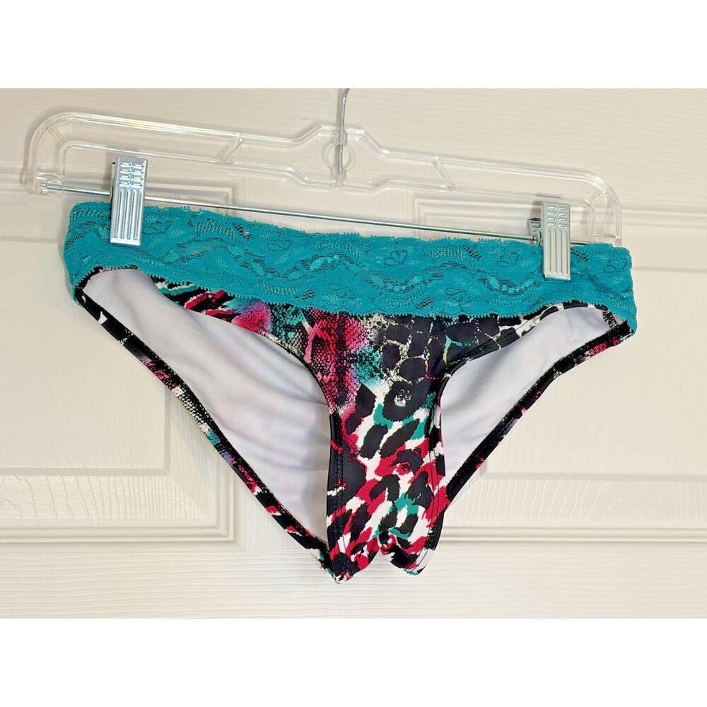Medium Mei De Mon Multicolor Cheetah Lace Swim Bottom Scrunch Skimpy Cheeky